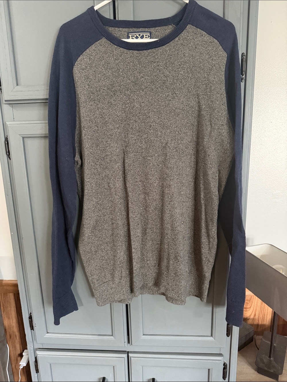 Rye Two-Tone Navy Sleeve and Gray Body Crewneck Sweater